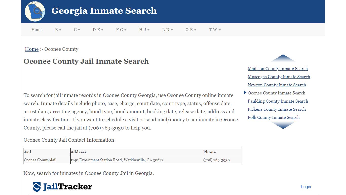 Oconee County GA Jail Inmate Search