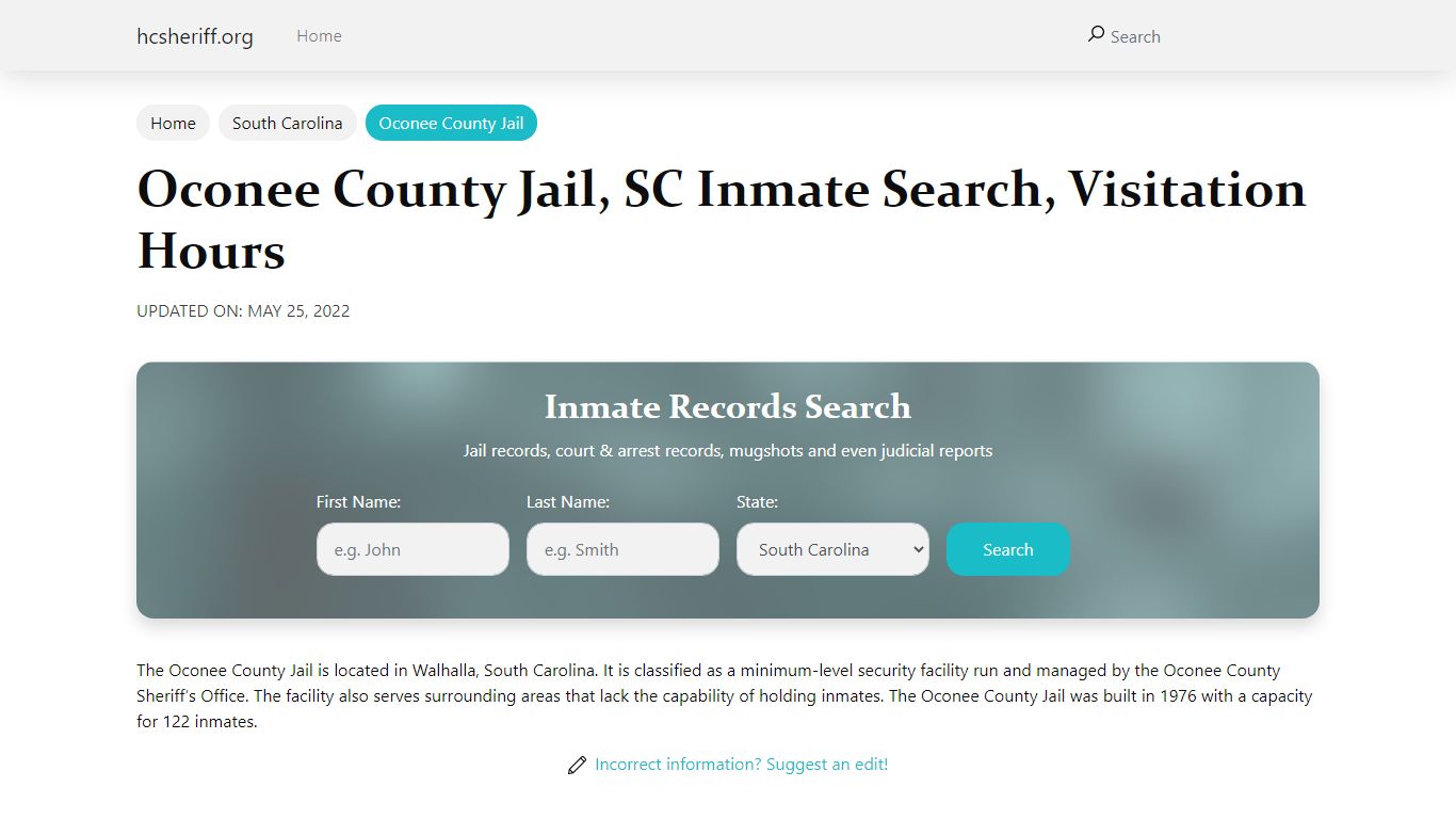 Oconee County Jail, SC Inmate Search, Visitation Hours